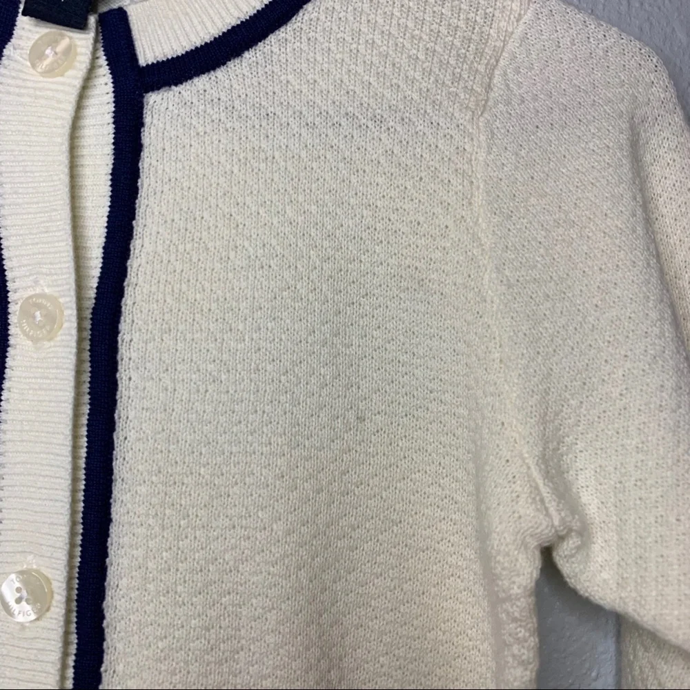 Tommy Hilfiger girls navy cream fine gauge knit cotton cardigan 3T preppy proper